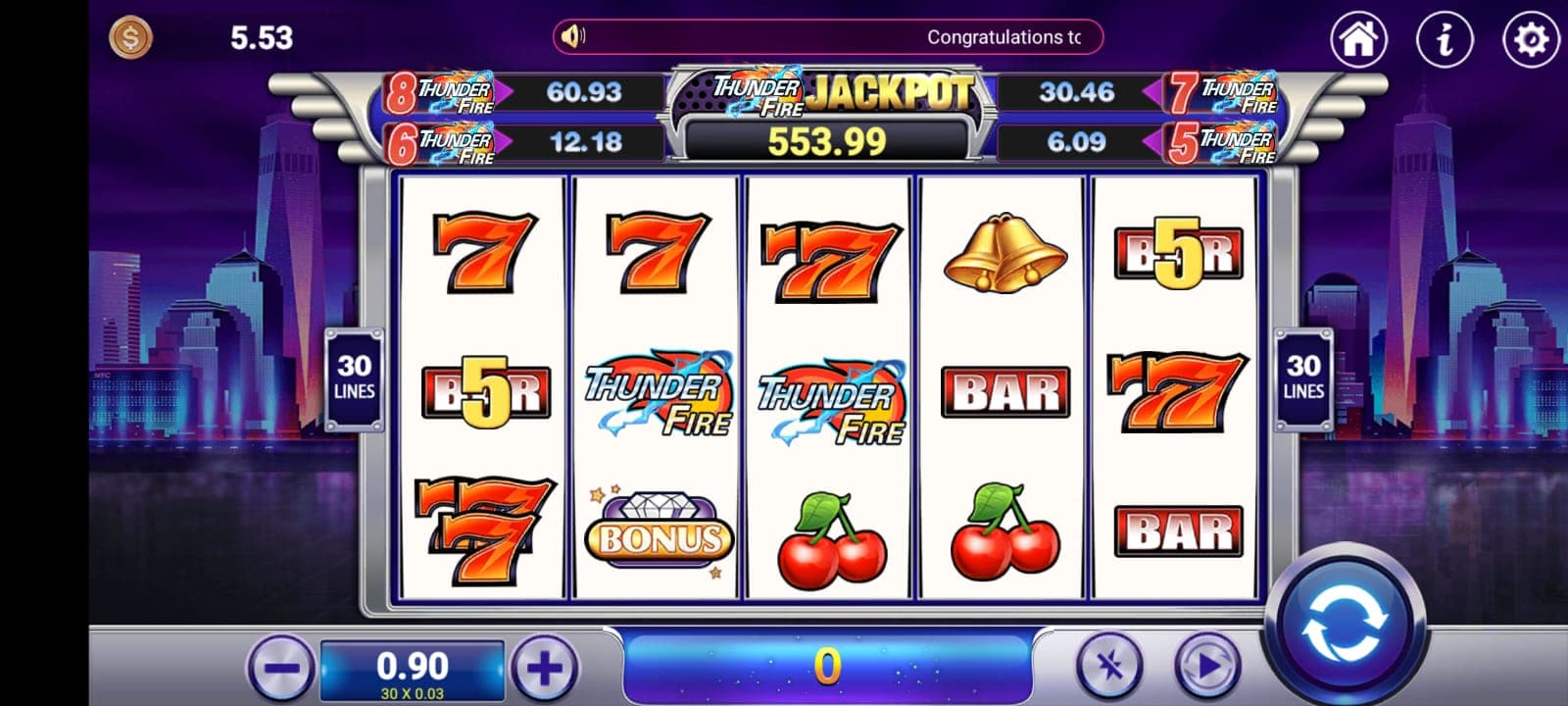 WA777 Game 4 table game interface