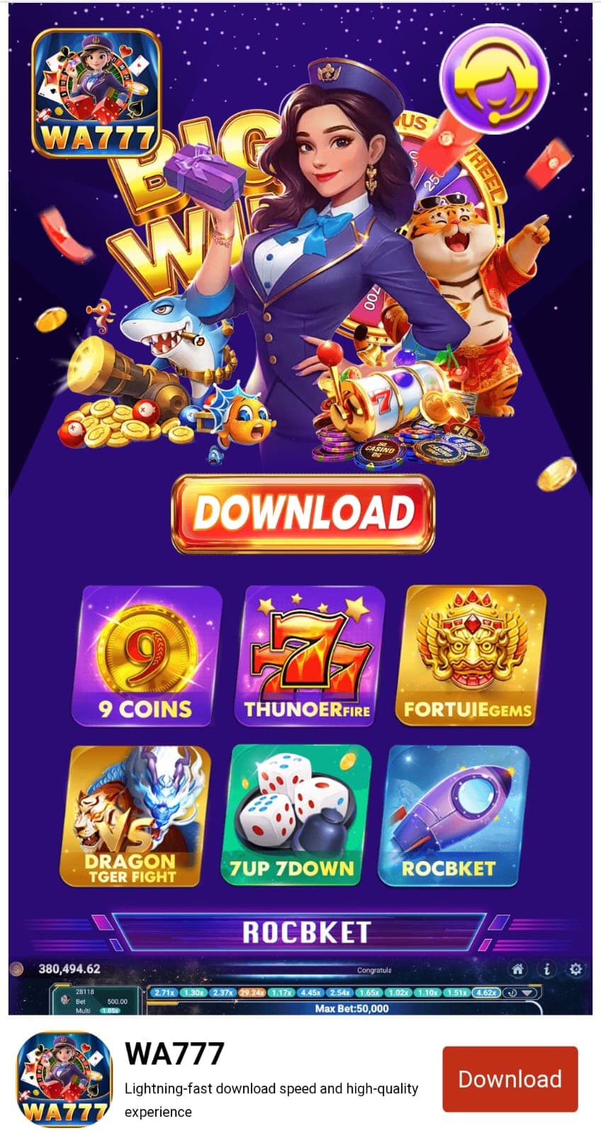 WA777 Game download and application interface