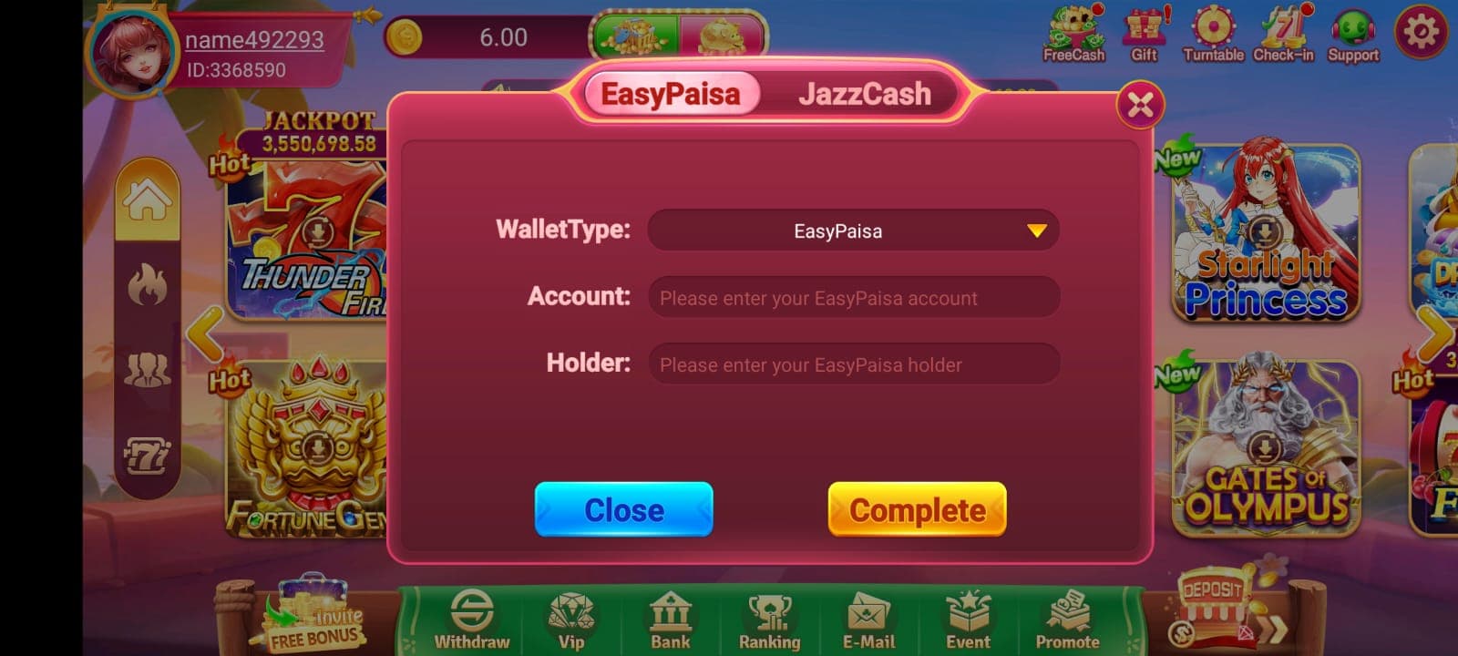 WA777 withdrawal interface showing account withdrawal options